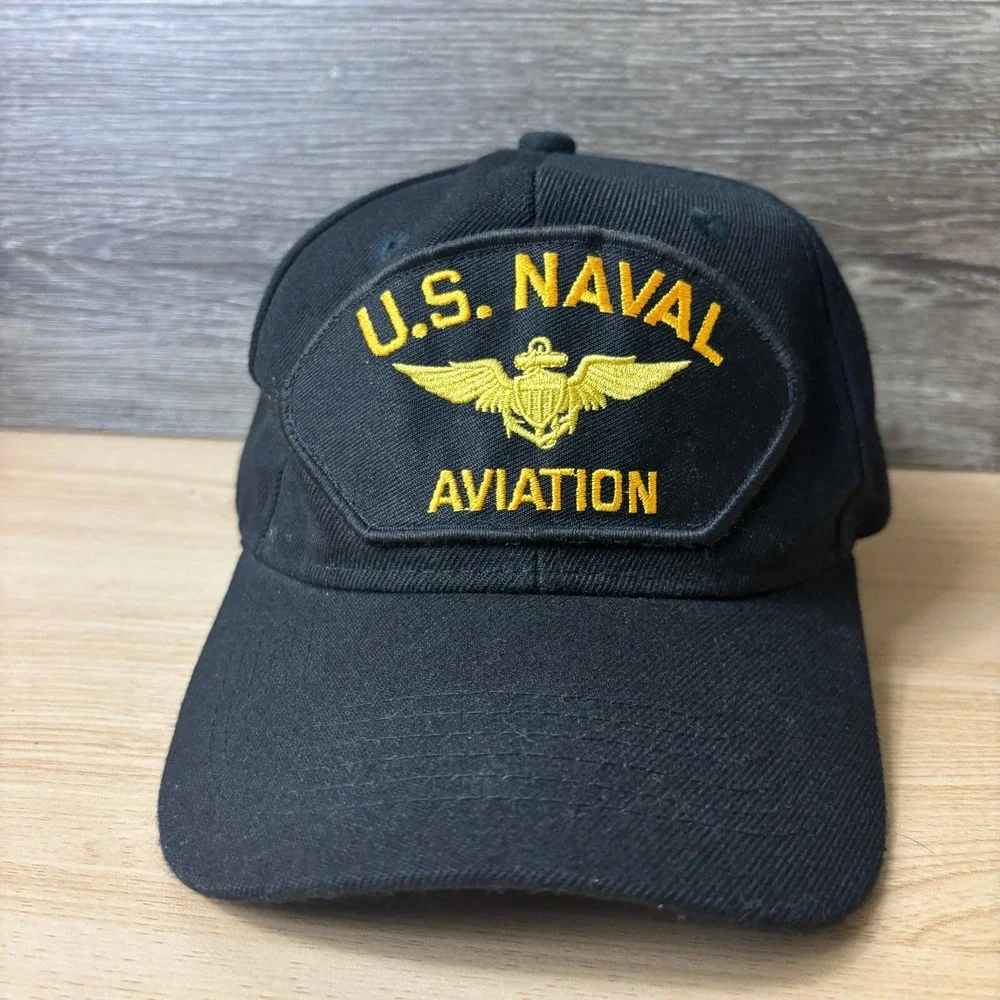 US Naval Aviation‎ Pilot Hat Cap Strap Back Black Logo Adjustable